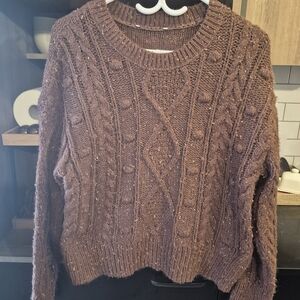 George Brown Cable-Knit Crewneck Sweater with Metallic Flecks